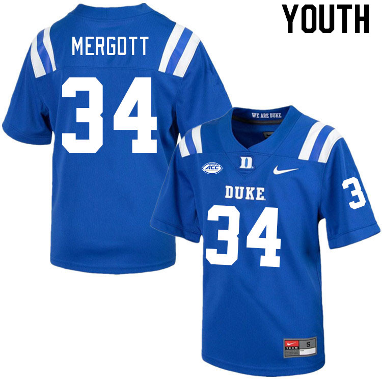 Youth #34 Luke Mergott Duke Blue Devils College Football Jerseys Stitched-Royal